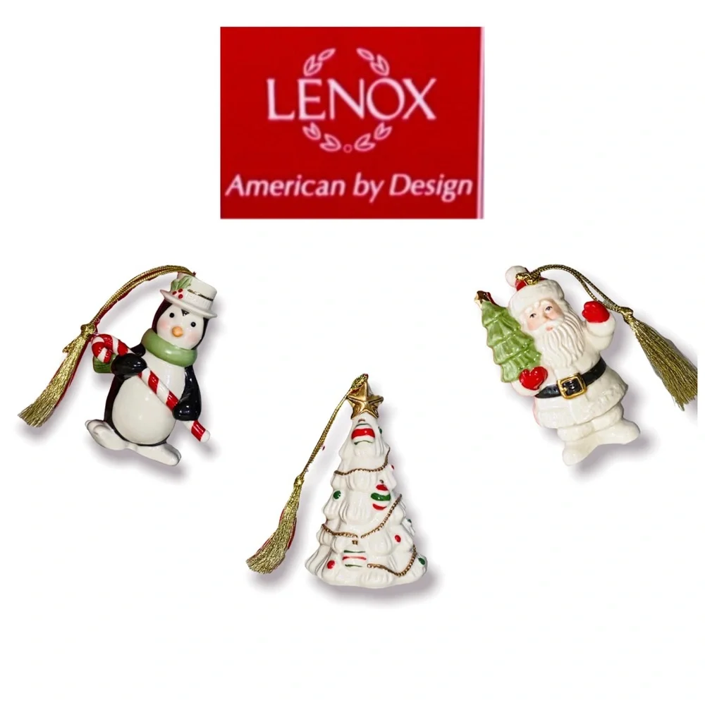 3 brand new Lenox christmas Ornaments (Santa, Penguin, Tree)